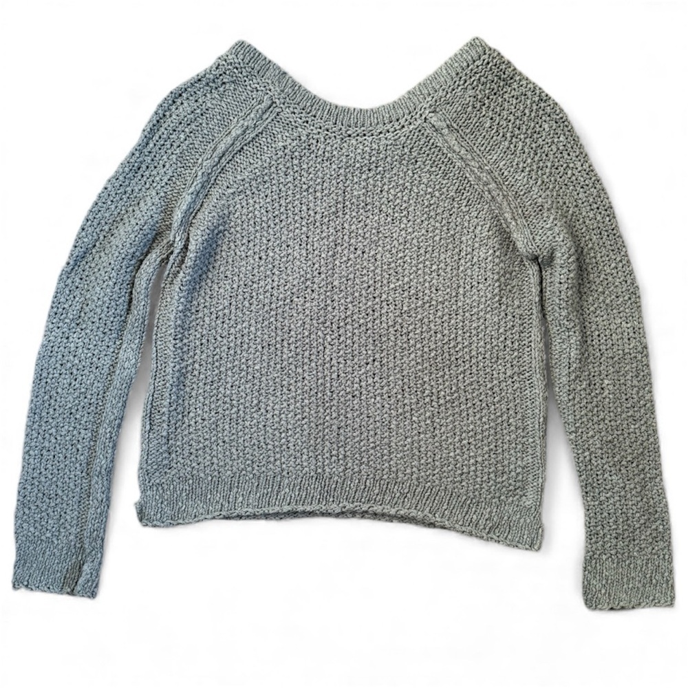 Free People Knit Sage Blue Crewneck Sweater Medium